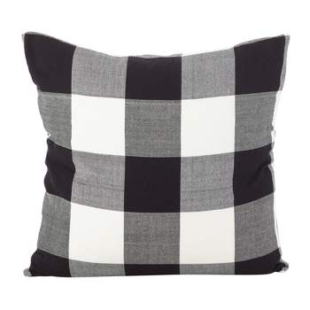 20"x20" Oversize Buffalo Check Plaid Design Cotton Down Filled Square Throw Pillow Black/White - Saro Lifestyle