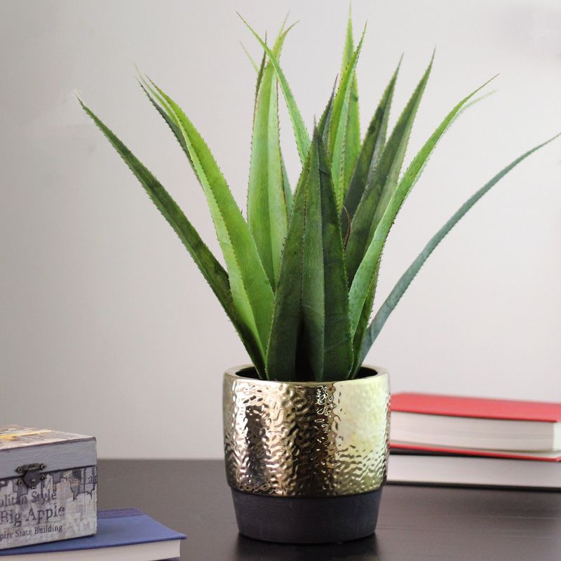 Northlight 17" Agave Succulent Artificial Potted Plant - Green/Gold, 2 of 5