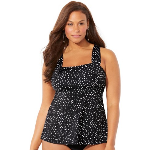 Swimsuits For All Women's Plus Size Tie-back Tankini Top - 22, Black ...