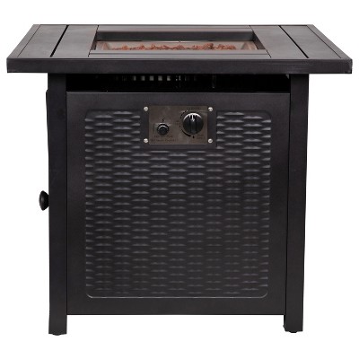 Olympia Black 28" Square Gas Fire Pit Table with Lava Rocks