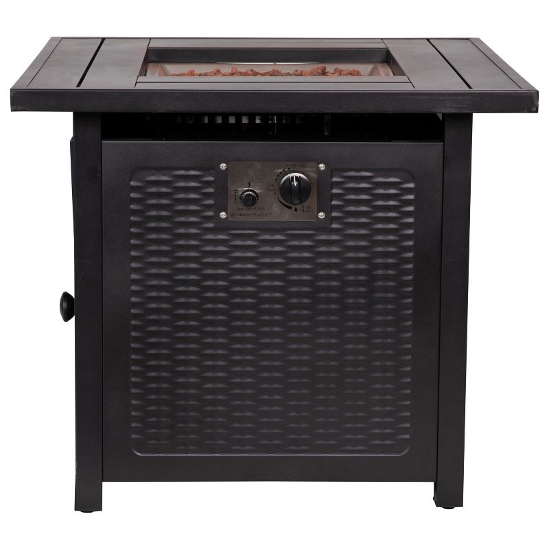 Flash Furniture Outdoor 50,000 BTU Black 28"Square Metal Fire Pit Table with Lid and Lava Rock, 4 of 15
