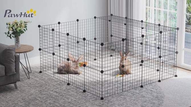 PawHut Pet Playpen DIY Small Animal Cage 36 Panels Portable Metal Wire Yard Fence with Door and Ramp for Rabbits, Kitten, Puppy 14 x 14 in, 2 of 10, play video