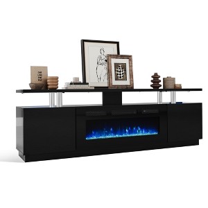 GustoWave 70 Inch Modern TV Stand with 36" Fireplace with Controller, High Gloss 2 Tier Entertainment Center for TVs Up to 80", Black - 1 of 4