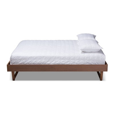 King Walnut Brown Wood Platform Bed Frame with Headboard