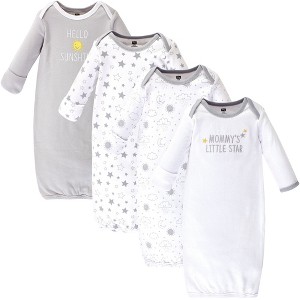 Hudson Baby Infant Cotton Long-Sleeve Gowns 4pk, Star And Moon, 0-6 Months - 1 of 4