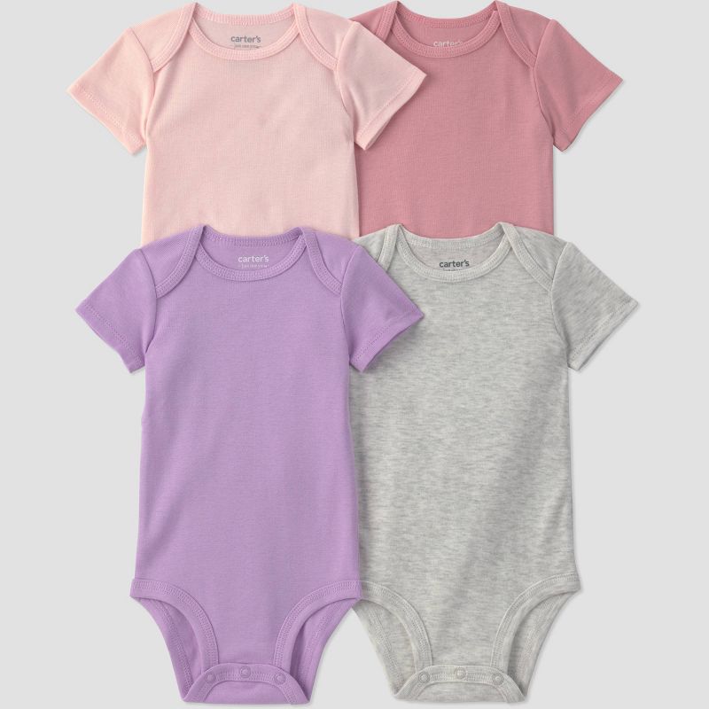Carter's Just One You® Baby Girls' 4pk Short Sleeve Bodysuits - Pink/Purple/Gray Newborn