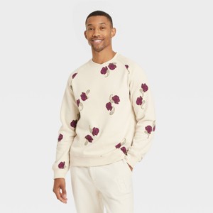 Houston White Adult Floral Print Fleece Crewneck Pullover Sweatshirt - Cream - 1 of 3