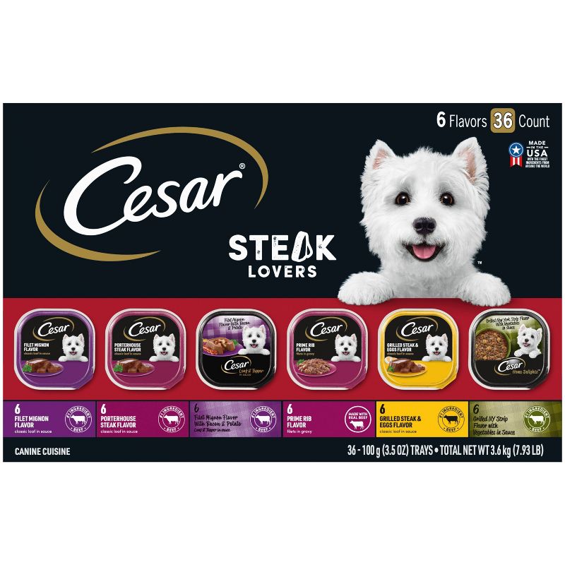 Cesar Classic Loaf in Sauce Filet Mignon &#38; Porterhouse Steak, Filet Mignon, Prime Rib with Beef Adult Wet Dog Food - 3.5oz/36ct, 1 of 11