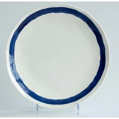 AOSTIRMOTOR Classical Plates Sets Dinnerware 8 Inches Ceramic Glazed Handpainted Blue and White Striped Dinner Plate