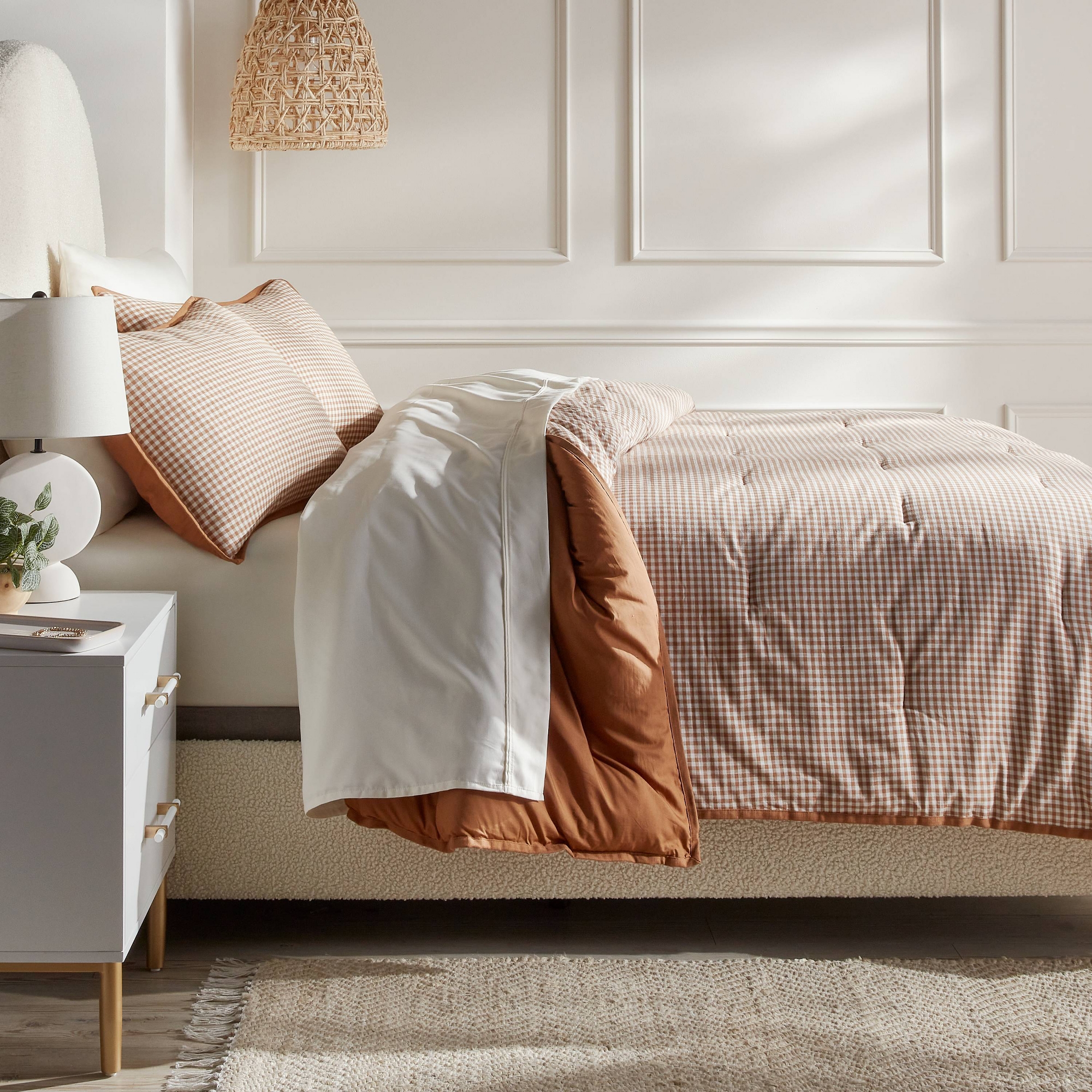 Full/Queen Mini Gingham Comforter and Sham Set Camel