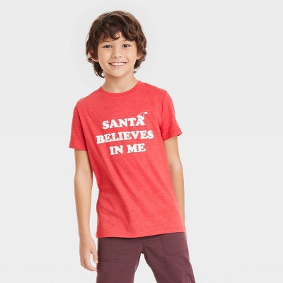 Boys' 'Santa Believes in Me' Short Sleeve Graphic T-Shirt - Cat & Jack™ Red