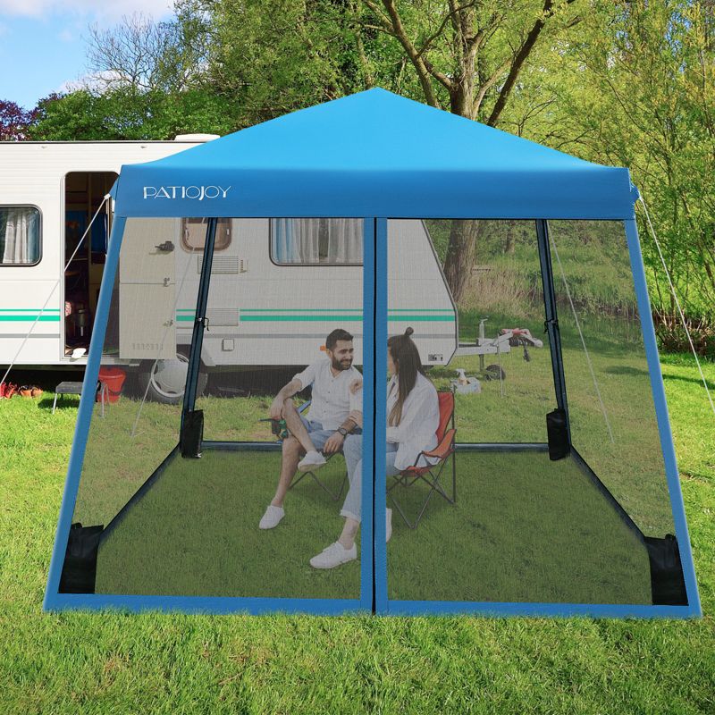 Costway 10x10Ft Patio Outdoor Instant Pop-up Canopy Slant Leg Mesh Tent Folding White/Blue/Grey, 2 of 10