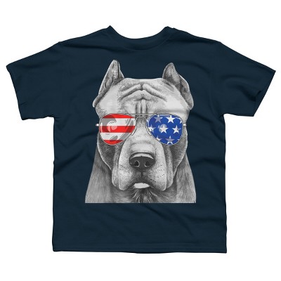 Boy's Design By Humans American Pitbull With Sunglasses By T-Shirt