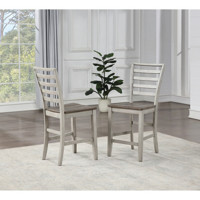 Asian Hardwood Solids and Bentwood Counter Chair (Set of 2) with Ladderback Design, Shaped Wooden Seat, Stretchers, and Smoky Alabaster