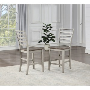 Asian Hardwood Solids and Bentwood Counter Chair (Set of 2) with Ladderback Design, Shaped Wooden Seat, Stretchers, and Smoky Alabaster - 1 of 4