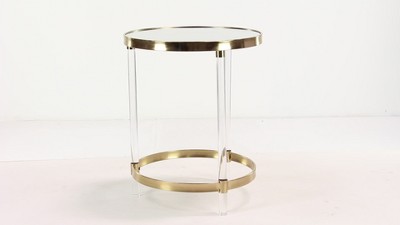 Elegant Gold Round Acrylic Accent Table with Mirrored Top