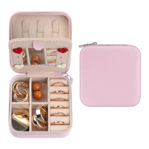 Unique Bargains Travel Small Portable PU Leather Jewelry Case with Mirror - 1 of 4