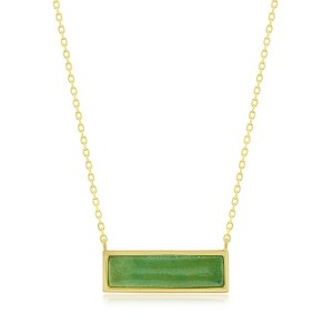 Bella Silver Sterling Silver Jade Bar Necklace - Gold Plated - Green - 18+2 Inch - 1 of 2
