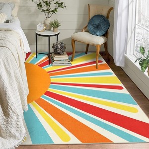 Boho Rugs Washable Kids Rug Non Slip Nursery Rug Low Pile Floor Mat Soft & Non-Shedding Sunshine Carpet Colorful Rainbow Printed Indoor Rugs - 1 of 4