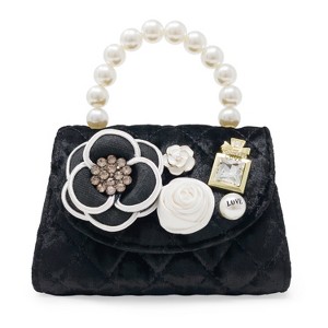 Girls Velvet Bloom Handbag – Quilted Velvet Purse with Pearl Handle, Floral Charms & Detachable Strap | Dress-Up, Parties & Gifting - 1 of 4