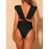 Elerevyo Women's V Neck Ruffled Monokini High Cut Tummy Control Swimwear Bathing Suit One Piece - 3 of 4