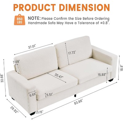 83" Modern Sofa, Corduroy 3 Seater Deep Seat Couch with Wide Armrest, Removable Washable Cushion Cover, Comfy Sofa