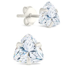 SHINE by Sterling Forever Sterling Silver Trillion Cut Prong Set Stud Earrings - 1 of 4