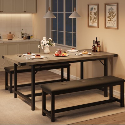 Dining Table Set for 4-6, 63" Large Extendable Dining Room Table Set for 6, Wood Rectangle Kitchen Table