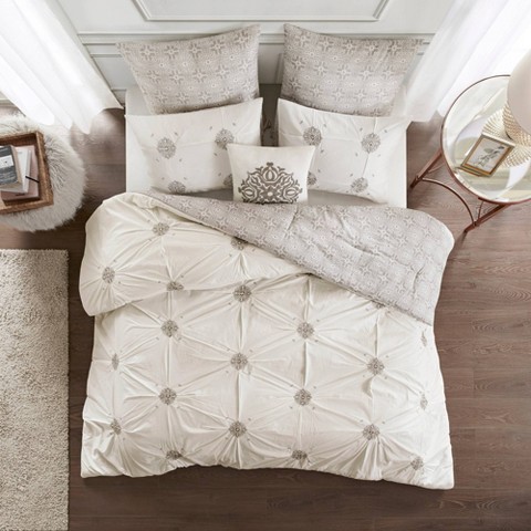 Комплект с одеялом Madison Park Alicia King/California King 6pc Comforter Set Gray/Ivory, Medallion Pattern, Percale Weave, цвет: Серый