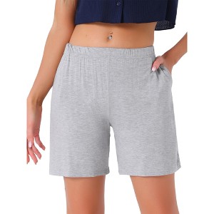 cheibear Women's Soft Stretch Comfy High Elastic Boxer Pajama Shorts with Pockets - 1 of 4