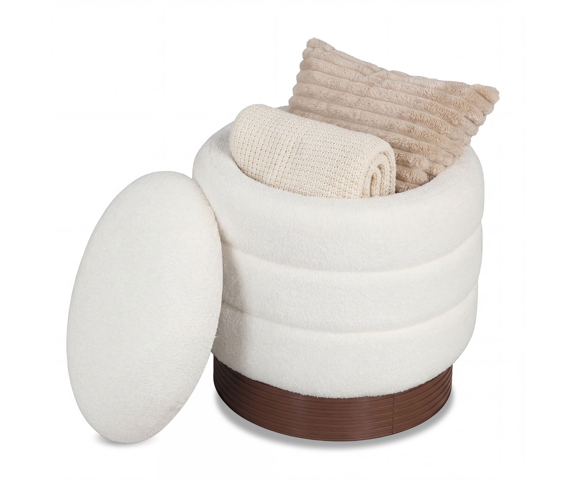 Costway 360° Swivel Boucle Foot Rest with Hidden Storage, 400 Lbs Weight Capacity Footstool White and Brown