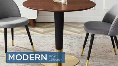 48" White and Gold Round MDF Dining Table with Metal Base
