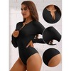 Allegra K Women's Zip Front Long Sleeve Slim Fit Knit Body Shapers - 3 of 4