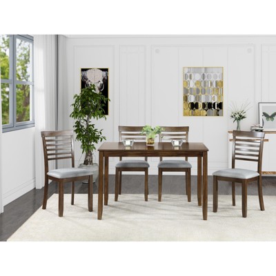 VYNXARIA 5 Piece Modern Dining Set, Rectangular Wooden Dining Table with 4 Upholstered Chairs for Kitchen, Dining Room, Walnut