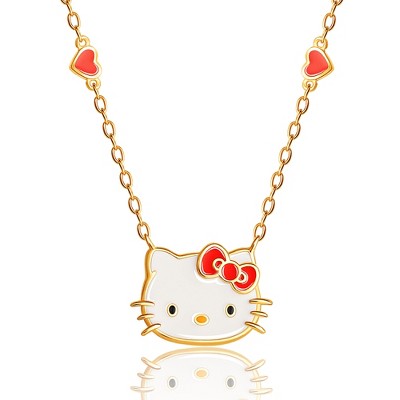 Sanrio Hello Kitty Sterling Silver Cubic Zirconia Outline Necklace - 18''  Chain, Authentic Officially Licensed