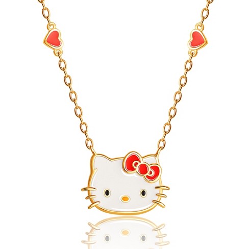 Sanrio Hello Kitty Silver Yellow Gold Plated Enamel Station Heart Chain ...
