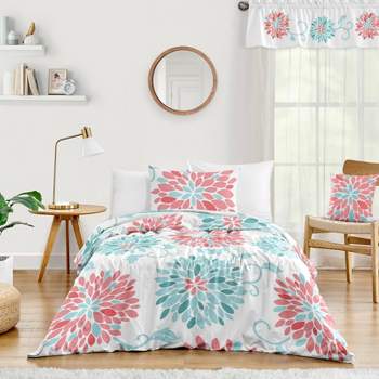 4pc Emma Twin Kids' Comforter Bedding Set Coral and Turquoise - Sweet Jojo Designs