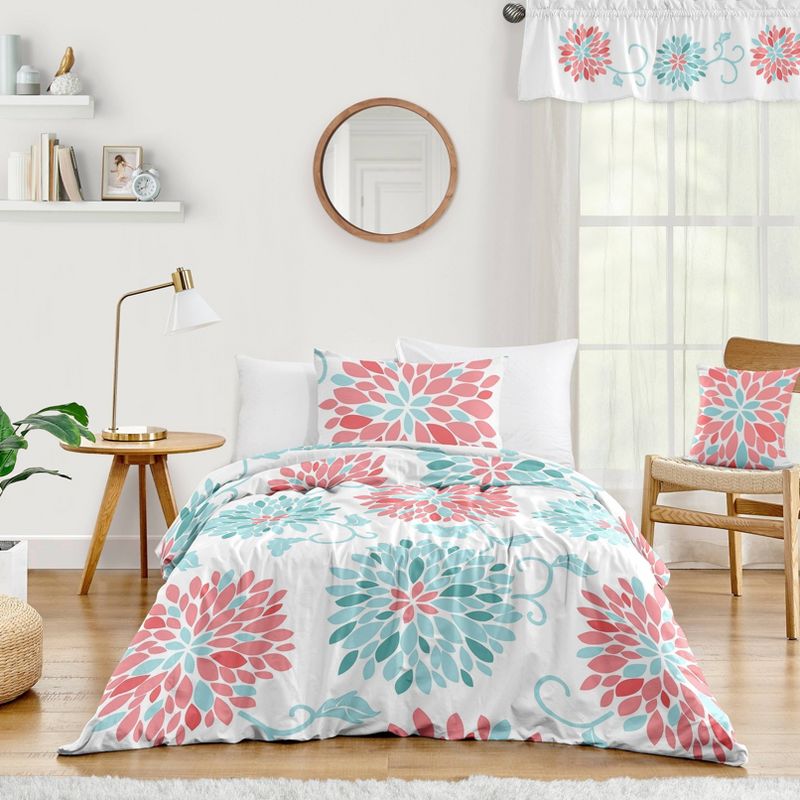 4pc Emma Twin Kids&#39; Comforter Bedding Set Coral and Turquoise - Sweet Jojo Designs, 1 of 7