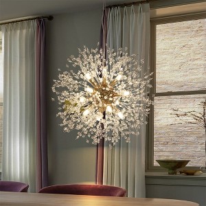 LLHZSY Modern Firework Sputnik Chandelier Crystal Pendant Lighting - 8/9/12 Lights - Gold/Chrome/Gold and Turquoise/Chrome and Turquoise - 1 of 4