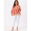 Agnes Orinda Women's Plus Size V Neck Babydoll 3/4 Lantern Sleeve Casual Floral Flowy Blouses - 3 of 4