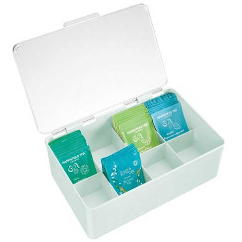 MDesign Plastic Tea Bag Divided Storage Organizer Box with Hinge