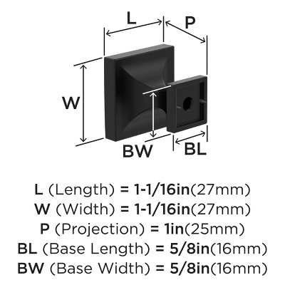 Matte Black Square Cabinet Knob with Mounting Hardware, 10-Pack