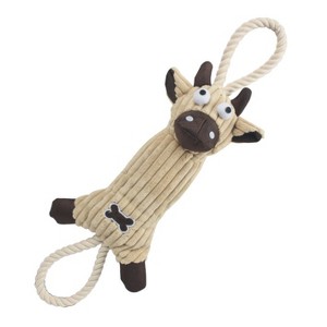 Pet Life Plush Cow Natural Jute Rope and Squeak Tugging Plush Dog Toy - 1 of 2