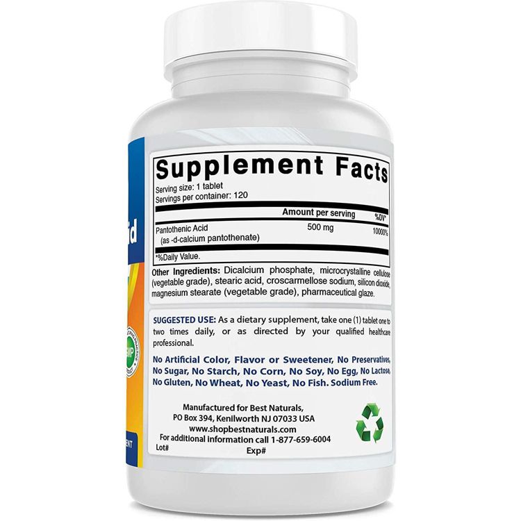 Best Naturals Pantothenic Acid 500 mg 120 Tablets, 2 of 3