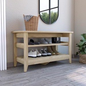 CAVINAS Storage Bench Storage Ottoman Shoe Rack Modern Seat Bench with 2 Open Shelves - 1 of 4