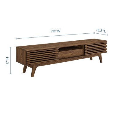 Mid-Century Modern 70" Walnut TV Stand with Sliding Doors and Storage