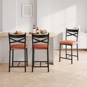 Bar Stools Set of 2/4, PU Upholstered Bar Chairs, Kitchen Island Chairs with X-Shaped Backrest and Metal Footrest, Black Counter Height Chairs - 1 of 4