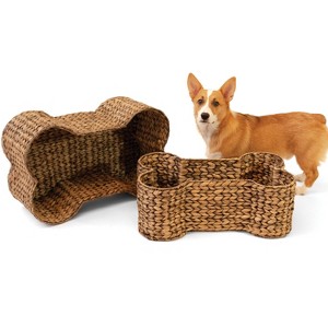 THE LICKER STORE Digby Bone-Shaped Large Hand Woven Water Hyacinth Nesting Pet Toy Organizer Baskets - 1 of 4