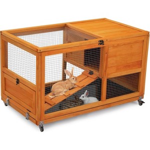 Sandinrayli Fashion Wooden 36In Rabbit Hutch - Outdoor/Indoor w/Wheels, Removable Tray, Openable Roof, Anti-Slip Ramp for Small Bunnies (Orange) - 1 of 4