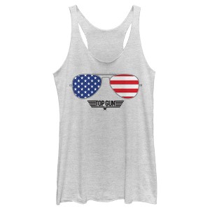 Women's Top Gun American Flag Aviator Sunglasses Logo Racerback Tank Top - 1 of 4